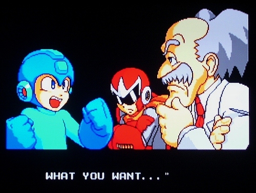 [PROTOMAN CLEARLY DOESN'T TRUST DR. WILY. NEITHER SHOULD MEGA MAN OR DR. LIGHT!]